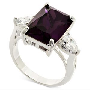 NWT Charter Club Emerald Cut Crystal Ring in Silver Plate, size 9